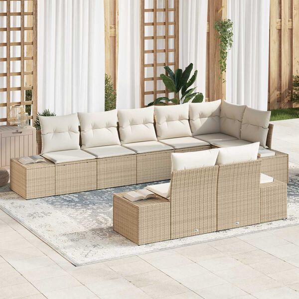 vidaXL Gartensofa-set mit Kissen 8 pcs Beige und Creme Poly-Rattan