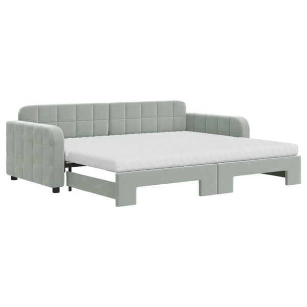 vidaXL Tagesbett Ausziehbar mit Matratzen Hellgrau 90x200 cm Samt