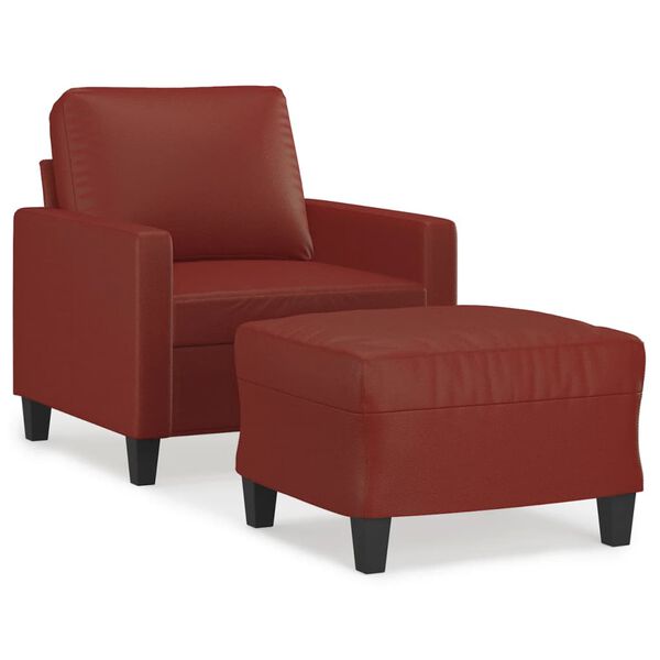 vidaXL Sessel mit Hocker Weinrot 60 cm Kunstleder