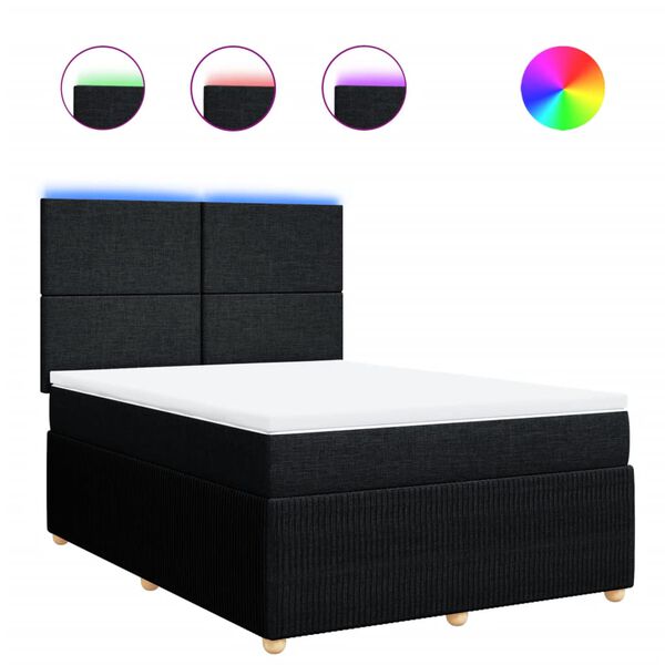 vidaXL Boxspringbett mit Matratze Schwarz 140x190 cm Stoff