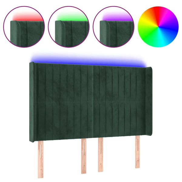 vidaXL LED Kopfteil Dunkelgr&uuml;n 147x16x118/128 cm Samt