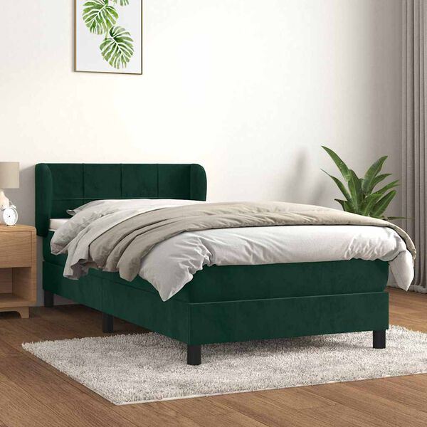 vidaXL Boxspringbett mit Matratze Dunkelgr&uuml;n 100x200 cm Samt