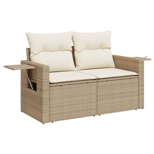vidaXL 3-tlg. Garten-Sofagarnitur mit Kissen Beige Poly Rattan