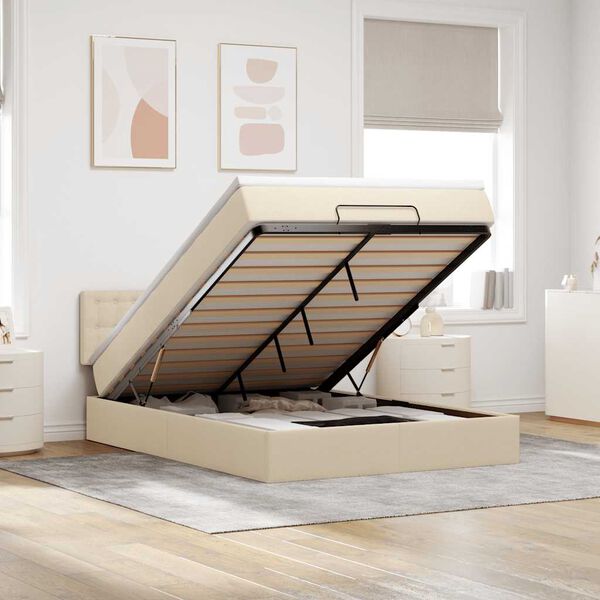 vidaXL Ottoman-Bett mit Matratze Creme 140x190 cm Stoff