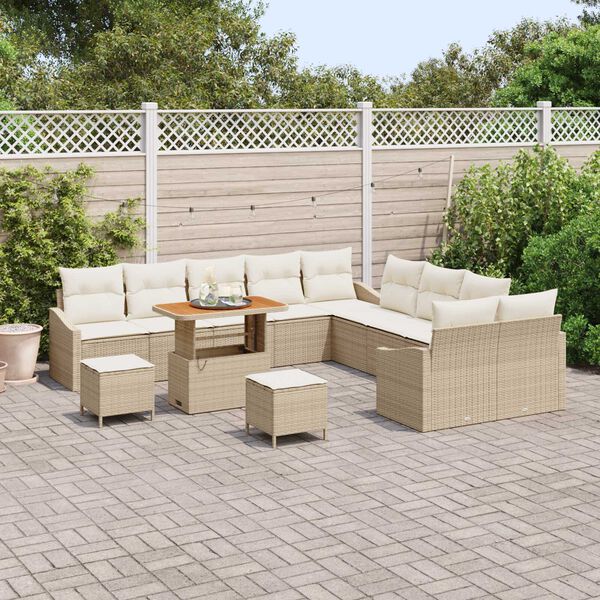 vidaXL Gartensofa-set mit Kissen 13 pcs Beige Poly-Rattan