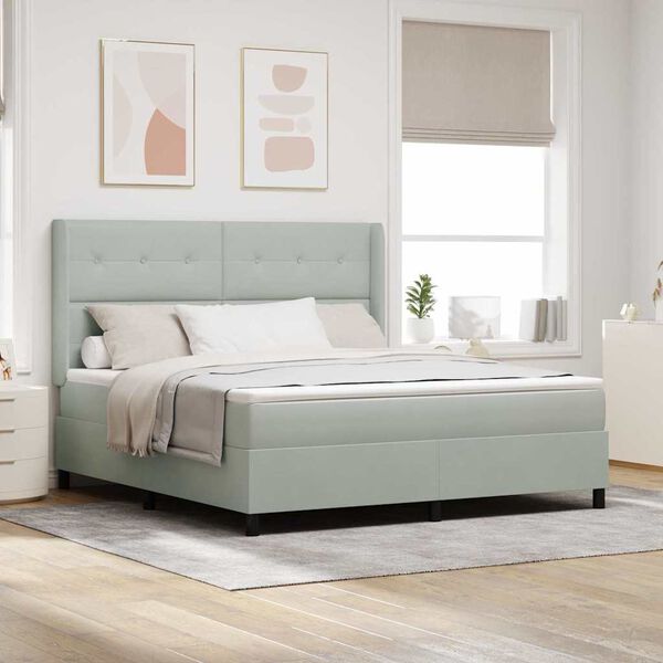 vidaXL Boxspringbett mit Matratze mit LED Hellgrau 180 x 200 cm Samt