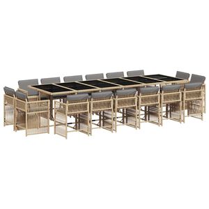 vidaXL 17-tlg. Garten-Essgruppe mit Kissen Beigemischung Poly Rattan