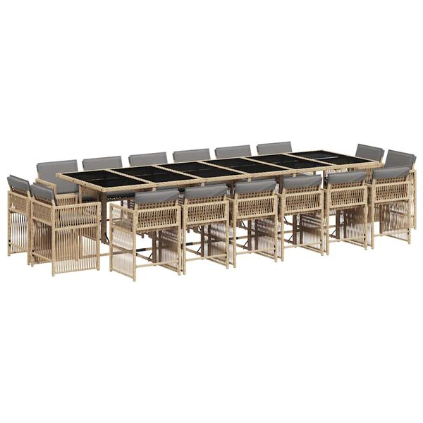 vidaXL 17-tlg. Garten-Essgruppe mit Kissen Beigemischung Poly Rattan