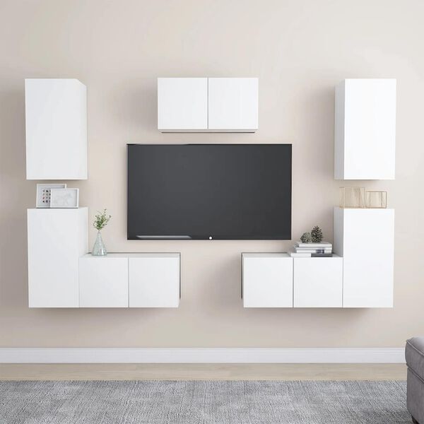 vidaXL 7-tlg. TV-Schrank-Set Wei&szlig; Holzwerkstoff