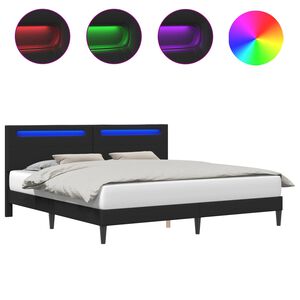 vidaXL Bettrahmen mit LED-Lichtleisten Schwarz 200 x 200 cm Kunstleder