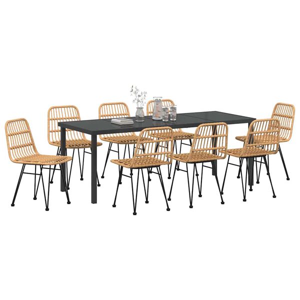 vidaXL Garten Essgruppe 9 pcs Braun Pulverbeschichteter Stahl