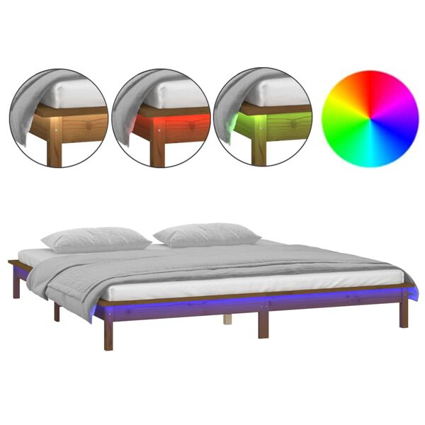vidaXL Massivholzbett mit LED-Beleuchtung Honigbraun 120x200 cm