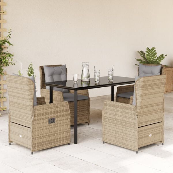 vidaXL 5-tlg. Garten-Essgruppe mit Kissen Beige Poly Rattan