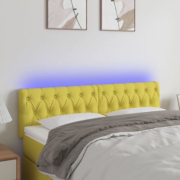 vidaXL LED Kopfteil Gr&uuml;n 144x7x78/88 cm Stoff