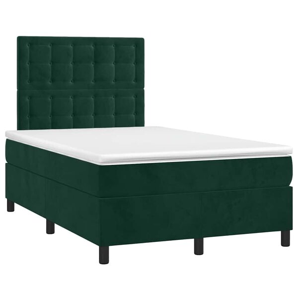 vidaXL Boxspringbett mit Matratze & LED Dunkelgr&uuml;n 120x190 cm Samt