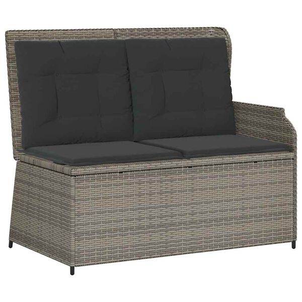 vidaXL Gartenbank Verstellbar mit Kissen Grau Poly Rattan