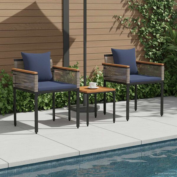 vidaXL Gartenm&ouml;bel Set mit Kissen 3 pcs Grau und Marineblau PE-Rattan