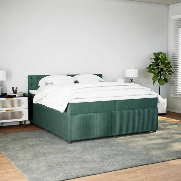 vidaXL Boxspringbett mit Matratze Dunkelgr&uuml;n 200x200 cm Samt