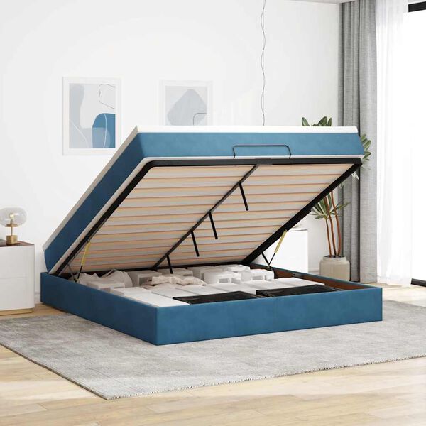 vidaXL Ottoman-Bett mit Matratze Dunkelblau 160x200 cm Samt