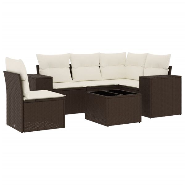 vidaXL 6-tlg. Garten-Sofagarnitur mit Kissen Braun Poly Rattan