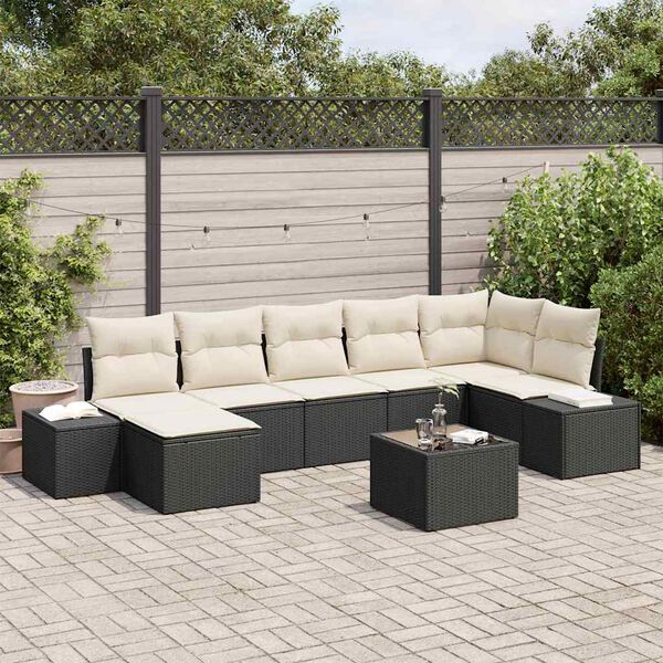 vidaXL Gartensofa-set mit Kissen 8 pcs Schwarz Poly-Rattan