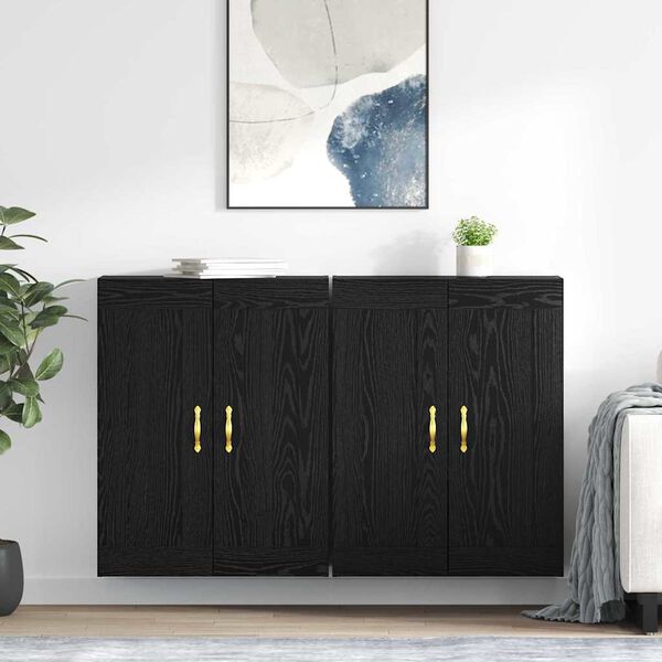 vidaXL Wandmontierter Schrank 2 pcs Schwarz Eichen-Optik Holzwerkstoff