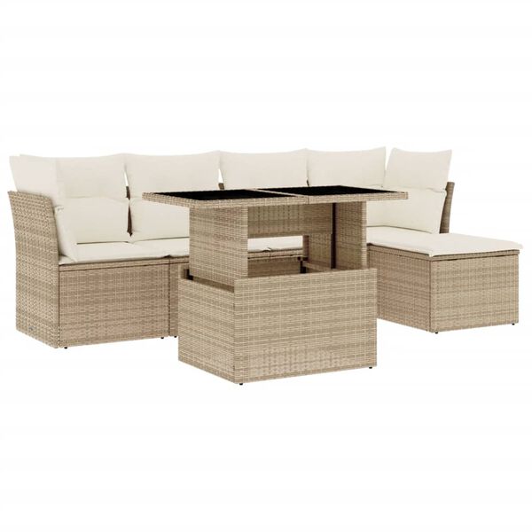 vidaXL 6-tlg. Garten-Sofagarnitur mit Kissen Beige Poly Rattan