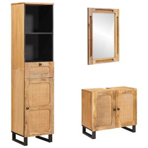 vidaXL Badezimmer Sets mit Schubladen 3 pcs Natur Massivholz Mango