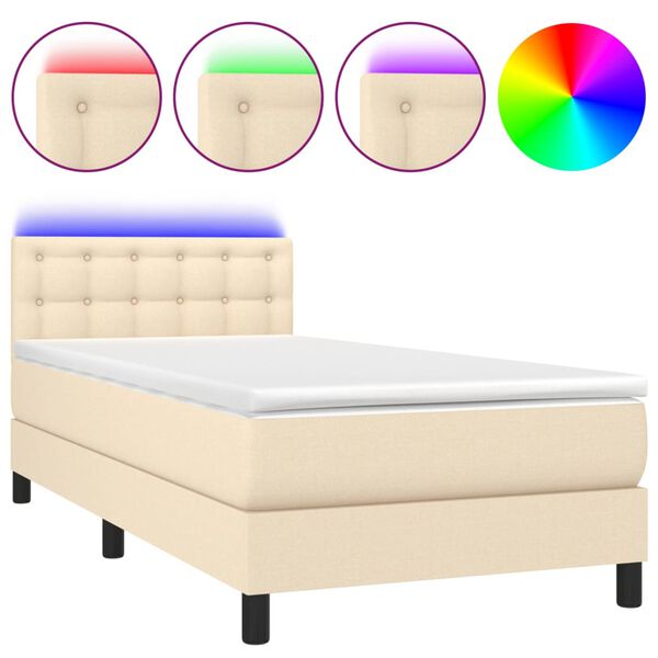 vidaXL Boxspringbett mit Matratze & LED Creme 80x200 cm Stoff