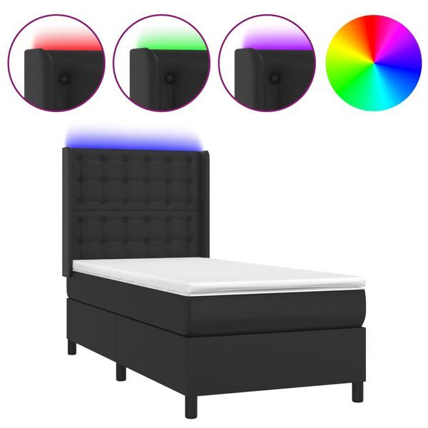 vidaXL Boxspringbett mit Matratze & LED Schwarz 90x190 cm Kunstleder