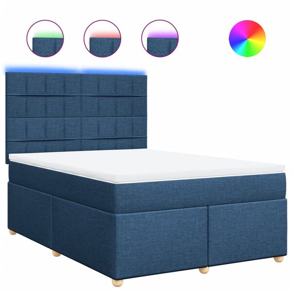 vidaXL Boxspringbett mit Matratze Blau 160x200 cm Stoff