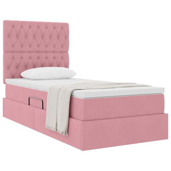 vidaXL Aufbewahrungsbett mit Matratze Rosa 90 x 200 cm Samt