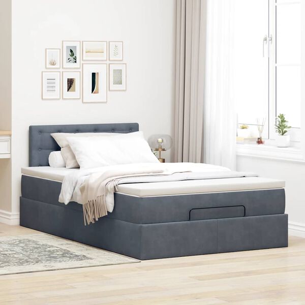 vidaXL Ottomane Bett mit Matratze & LEDs Dunkelgrau 120x190 cm Samt