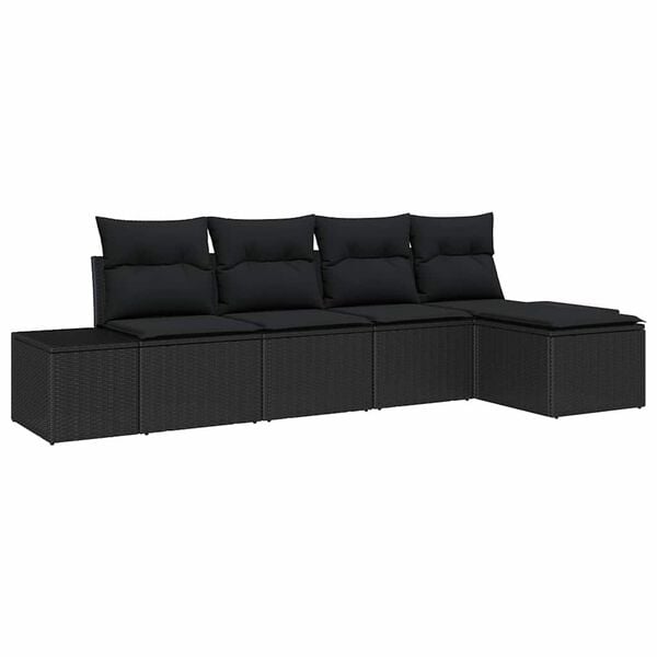 vidaXL Garten-Sofa-Set mit Kissen 5 pcs Schwarz Poly-Rattan