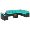 vidaXL 11-tlg. Garten-Sofagarnitur mit Kissen Schwarz Poly Rattan