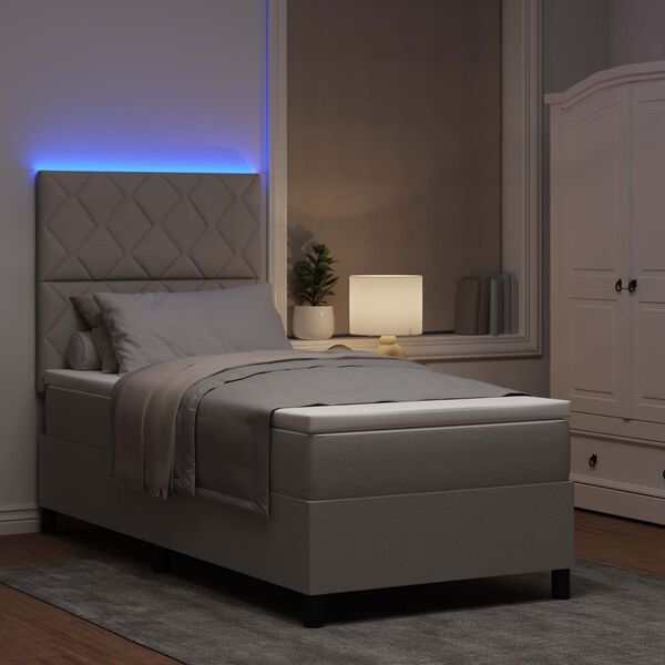 vidaXL Boxspringbett mit Matratze mit LED Taupe 100 x 200 cm Stoff