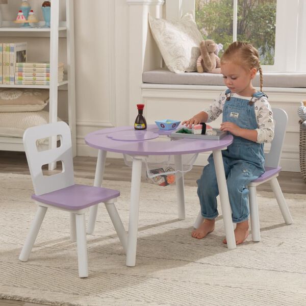 KidKraft Kindertisch-Set mit Stauraum und St&uuml;hlen Rund Lavendel & Wei&szlig;