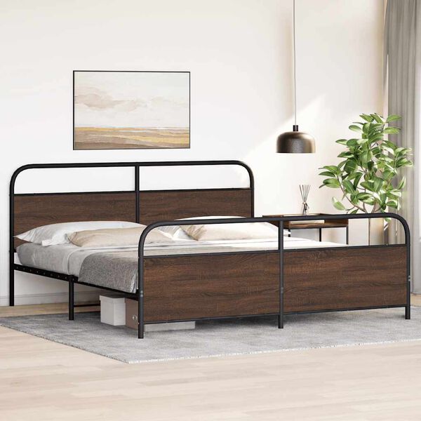 vidaXL Metallbett ohne Matratze Braun Eichen-Optik 183x213 cm