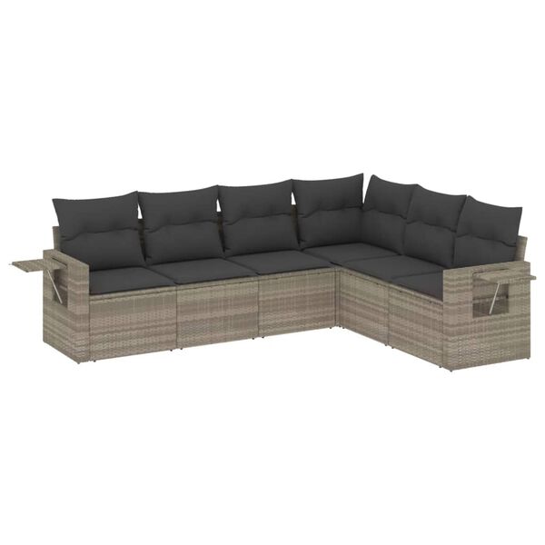 vidaXL 6-tlg. Garten-Sofagarnitur mit Kissen Hellgrau Poly Rattan