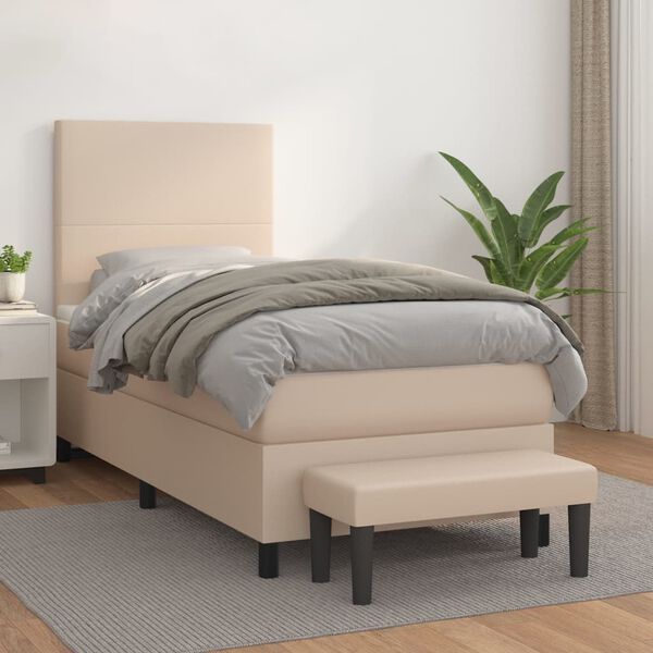 vidaXL Boxspringbett mit Matratze Cappuccino-Braun 90x190cm Kunstleder