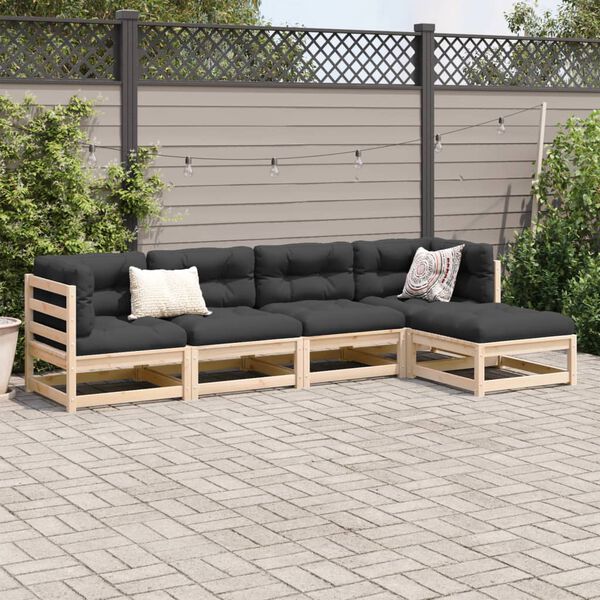 vidaXL 5-tlg. Garten-Sofagarnitur mit Kissen Massivholz Kiefer