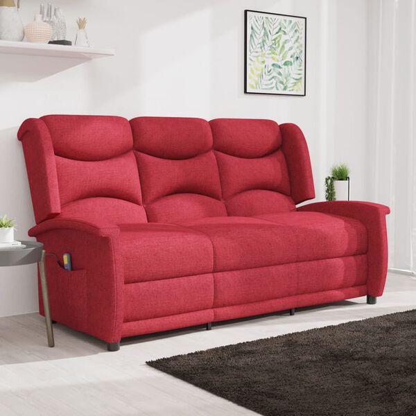vidaXL 3-Sitzer Massagesessel Weinrot Stoff
