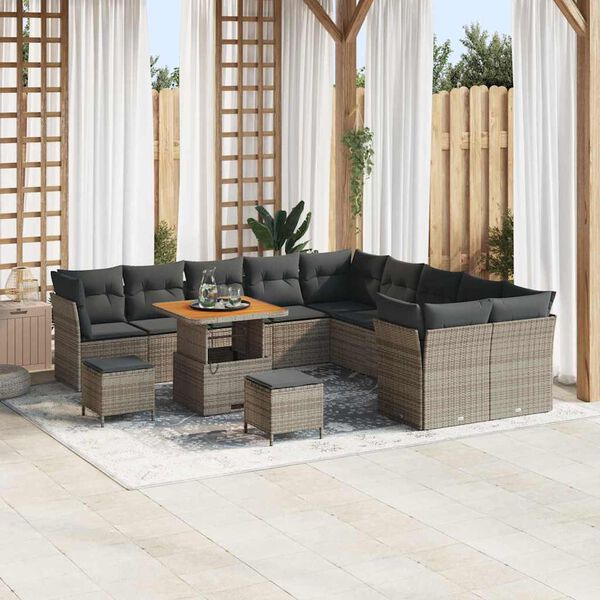 vidaXL Gartensofa-set mit Kissen 13 pcs Grau Poly-Rattan