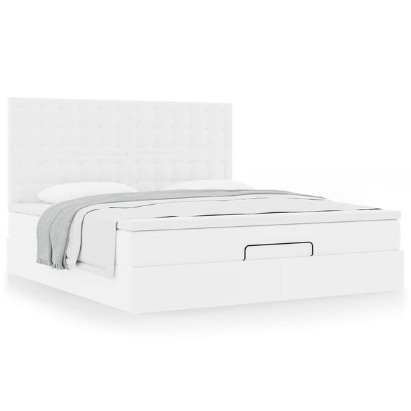 vidaXL Ottoman-Bett mit Matratze Wei&szlig; 160x200 cm Kunstleder