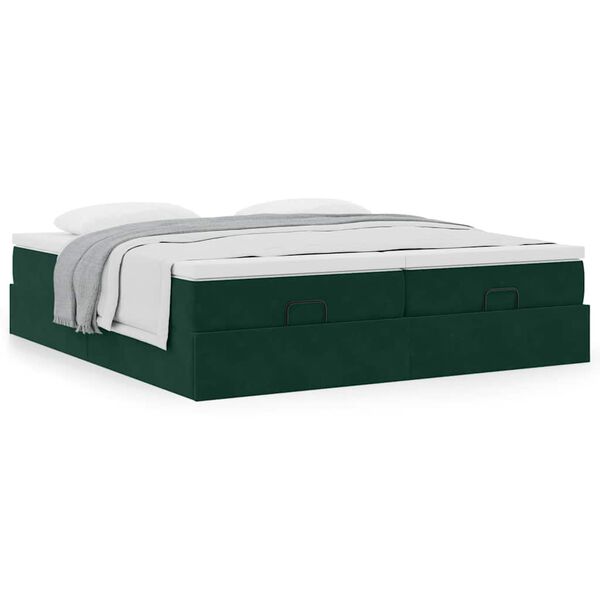 vidaXL Ottoman-Bett mit Matratzen Dunkelgr&uuml;n 160x200 cm Samt
