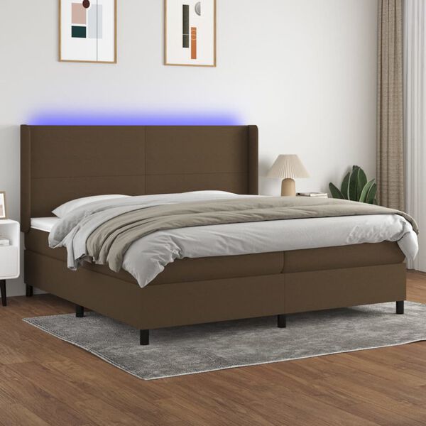 vidaXL Boxspringbett mit Matratze & LED Dunkelbraun 200x200 cm Stoff