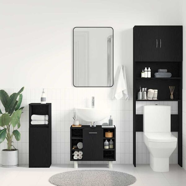 vidaXL Badezimmerschrank mit T&uuml;r Schwarz Eichen-Optik 60 x 32 x 54 cm