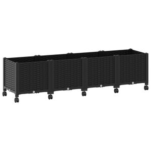 vidaXL Gartenpflanzer mit R&auml;dern Schwarz 160 x 40 x 44 cm PP