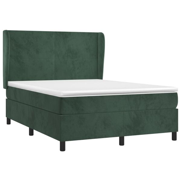 vidaXL Boxspringbett mit Matratze Dunkelgr&uuml;n 140x190 cm Samt