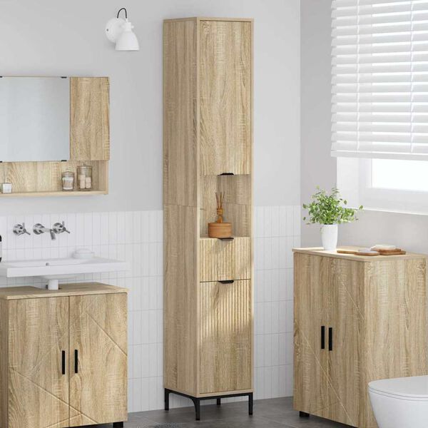 vidaXL Badezimmerschrank mit Speicher Sonoma-Eiche 31,5 x 33 x 190 cm